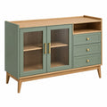 Aparador 120 x 40 x 85 cm de madera verde y natural con vidrio acanalado y almacenaje