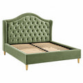 Cama tapizada 160 x 200 cm de terciopelo verde con cabecero capitoné
