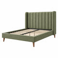 Cama doble 160 x 200 cm tapizada verde con cabecero acanalado y somier de láminas