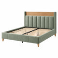 Cama tapizada 160 x 200 cm verde y madera con somier de láminas estilo moderno