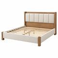 Cama 160 x 200 cm de madera y tapizado beige con somier de lamas - estilo contemporáneo