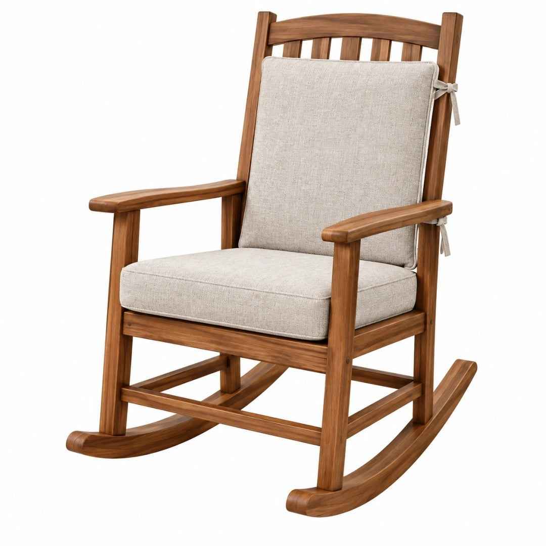 Mecedora 90 x 68 x 105 cm de madera marrón con tapizado beige estilo clásico