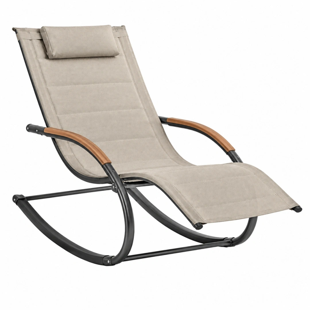 Sillón mecedora 95 x 65 x 100 cm de metal y textil beige para exterior