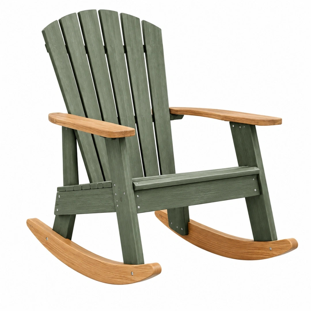 Mecedora Adirondack 98 x 82 x 102 cm de madera verde y natural para exterior - respaldo alto