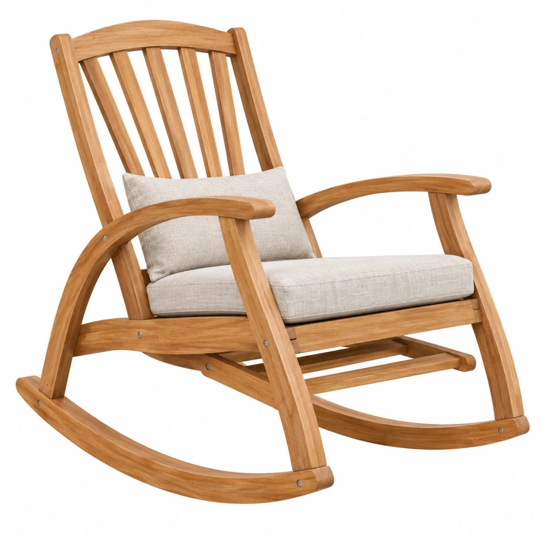 Sillón mecedora 104 x 70 x 105 cm de madera natural con asiento tapizado para descanso estilo clásico