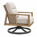 Sillón giratorio 76 x 82 x 89 cm de madera y tejido beige con cuerda trenzada estilo contemporáneo