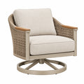 Sillón giratorio 82 x 86 x 91 cm de cuerda beige para exterior con estructura metálica