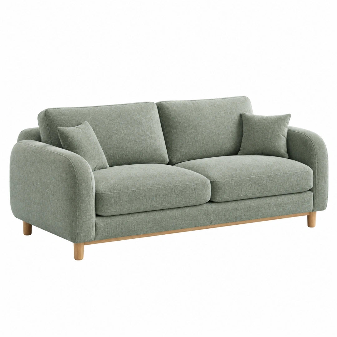 Sofá de 2 plazas 180 x 90 x 85 cm en tela verde con patas de madera - estilo contemporáneo