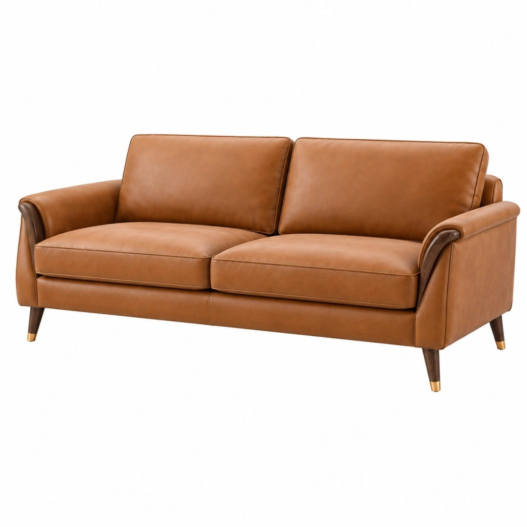 Sofá de 2 plazas 170 x 90 x 85 cm en tapizado marrón efecto piel estilo moderno