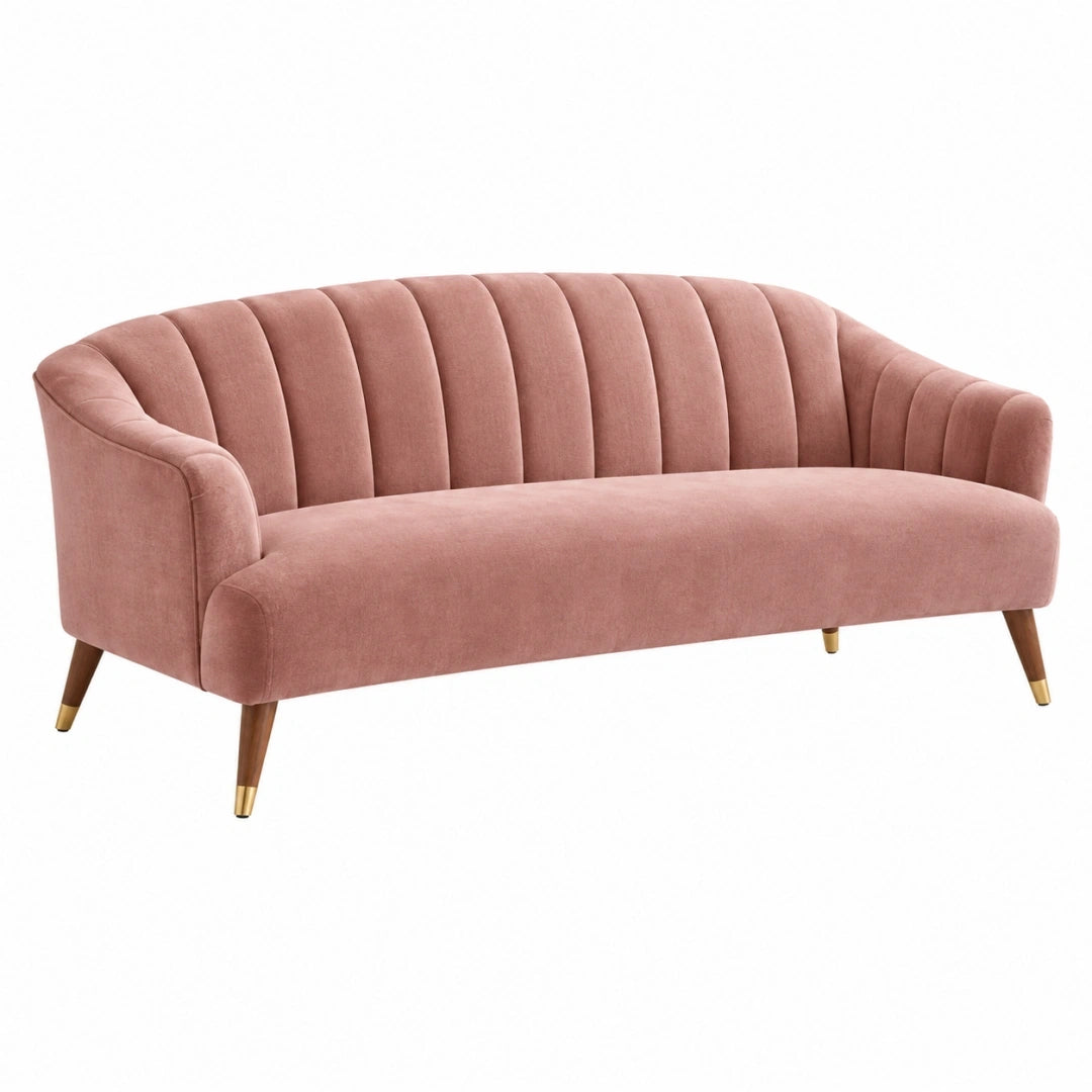Sofá de 2 plazas 170 x 80 x 80 cm de terciopelo rosa con patas de madera - estilo retro
