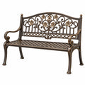 Banco de jardín 125 x 60 x 95 cm de metal bronce con respaldo floral clásico