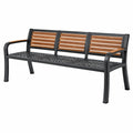 Banco de jardín 180 x 60 x 85 cm de metal y madera negro marrón para exterior de tres plazas