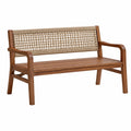 Banco de jardín 120 cm de madera marrón con respaldo de cuerda estilo natural