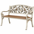 Banco de jardín 120 x 60 x 90 cm de metal y madera crema y marrón con respaldo floral